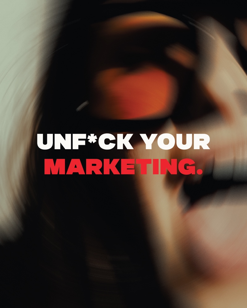Partner carousel: bold headline in white and red over a blurred portrait