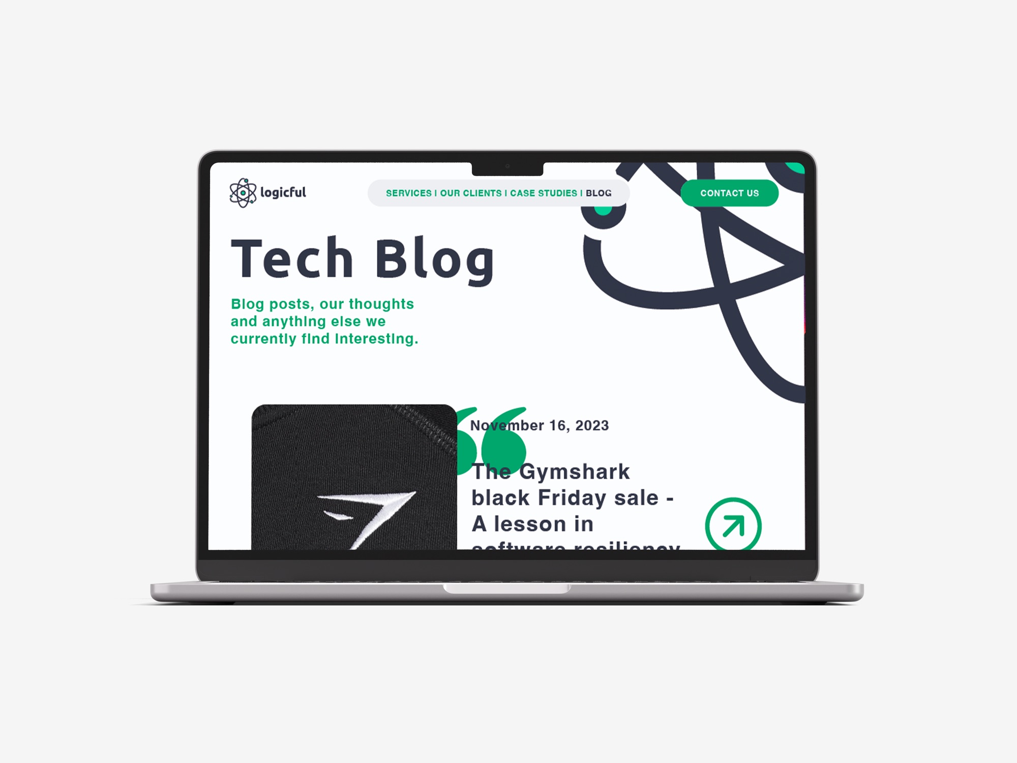 Logicful's tech blog shown on a MacBook