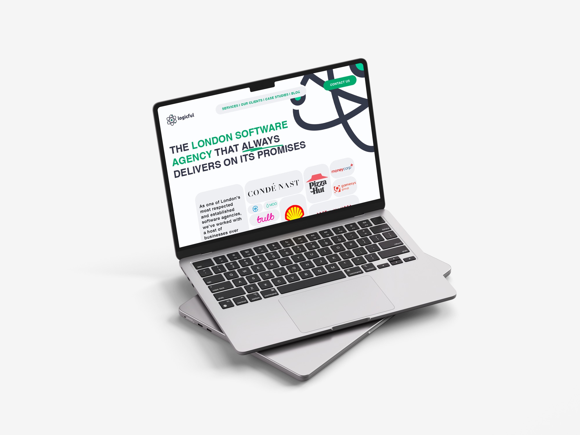 Logicful's rebranded homepage on a MacBook: the London software agency that always delivers on its promises