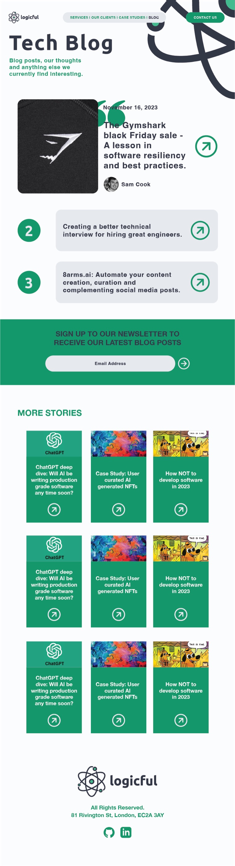 Logicful tech blog page design