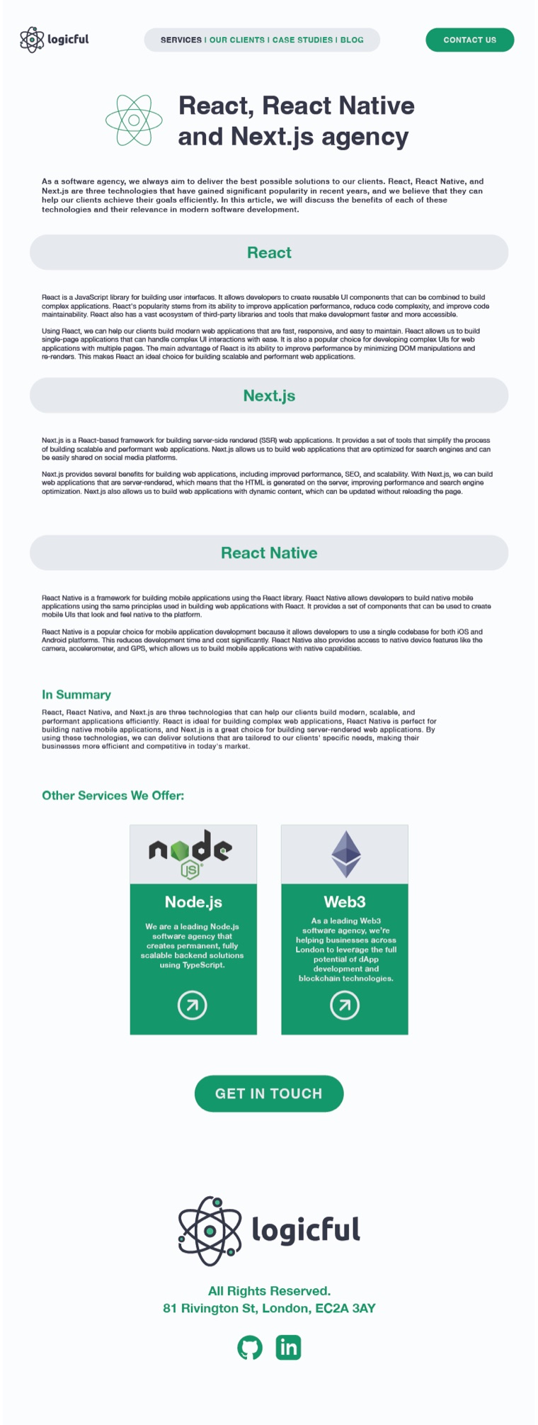 Logicful services page design
