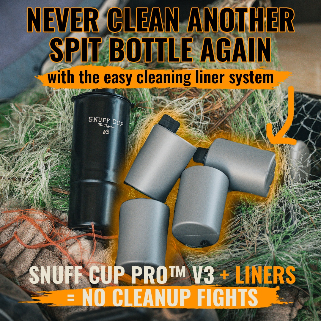 Snuff Cup ad: never clean another spit bottle again, liner system outdoors