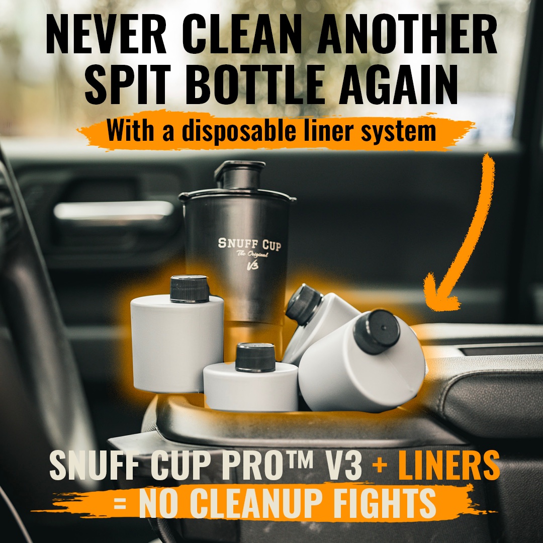 Snuff Cup ad: Snuff Cup Pro V3 plus liners equals no cleanup fights
