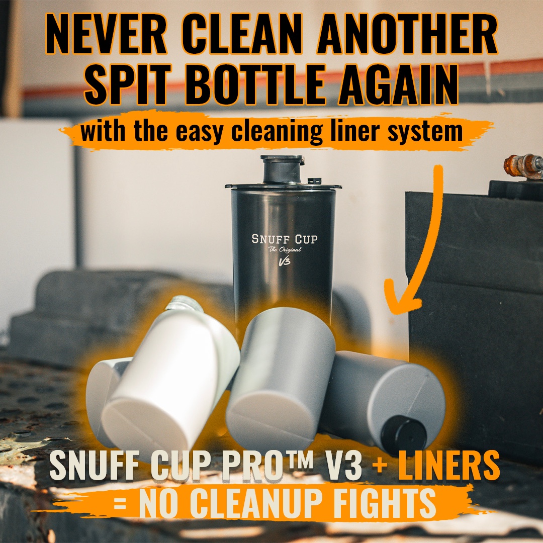 Snuff Cup ad: never clean another spit bottle again, liner system in a workshop